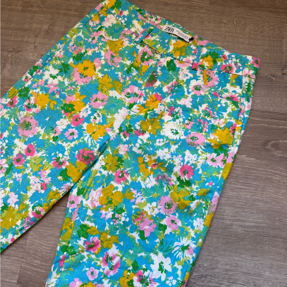 Zara Multicolor Floral Cropped Pants-Size 2-NWT - Picture 6 of 15